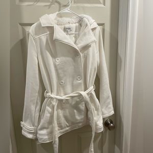Fuzzy Lined White Peacoat - Charlotte Russe Medium